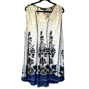 ICE SILK Womens 2XL Sleeveless Silky Pleated Tank Tunic Dress Boho Floral Hippie